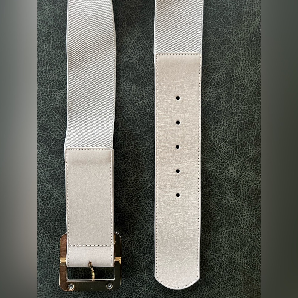 Banana Republic Belt Wide with Square Buckle Light Gray Size M/L - Picture 4 of 11